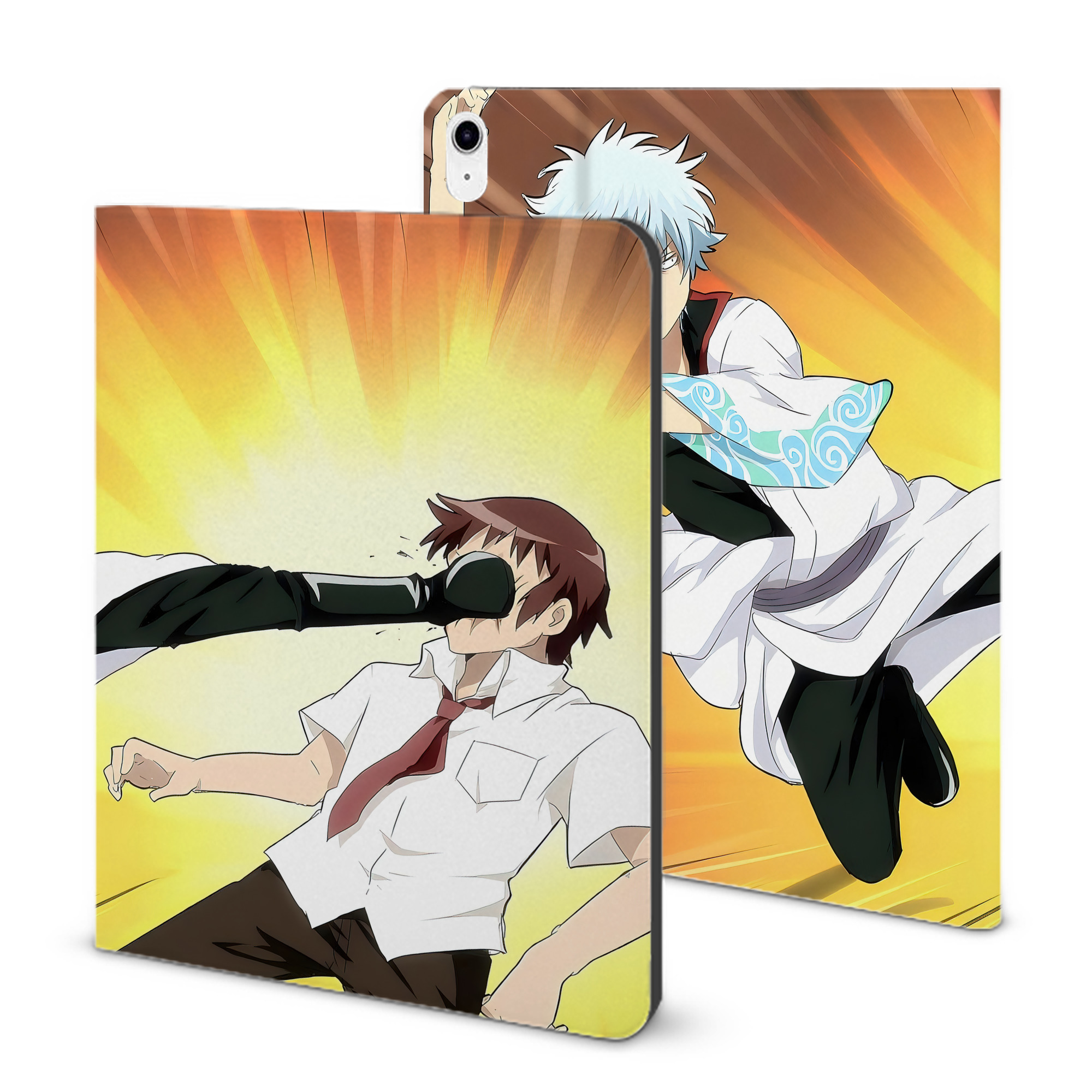 （画像用） ぎんたま 坂田銀時（さかたぎんとき） 神楽 志村新八（しむら しんぱち） GINTAMA Sakata Gintoki Kagura Shimura Shinpachi IPad ケース ブック型 PUレザー TPU 耐衝撃 軽量 薄型 ペン収納なし 全面保護 IPad 各モデル対応